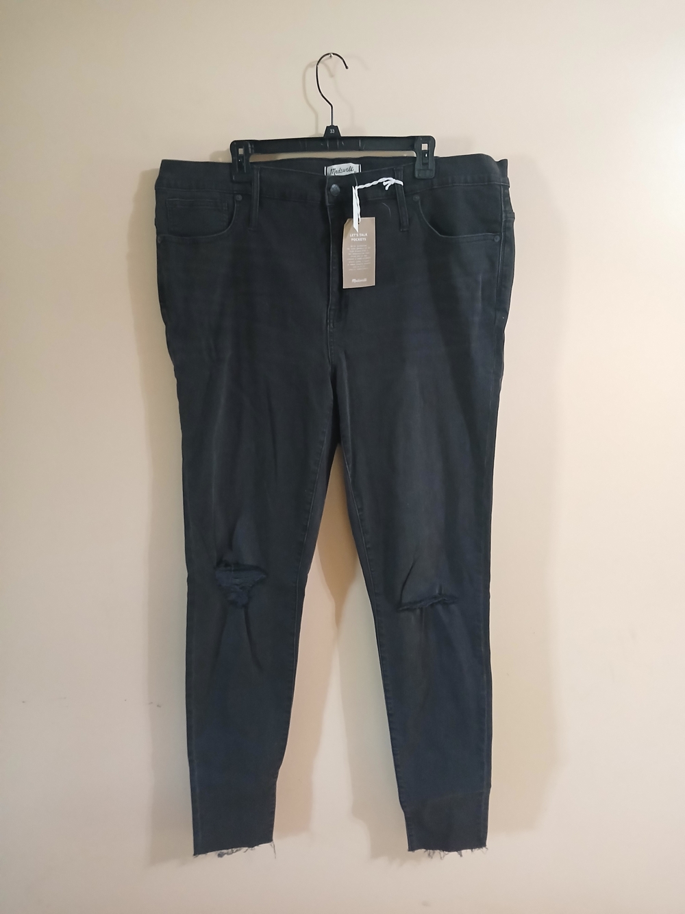 Madewell NWT Black 9" High Rise Skinny Jeans with Knee Distress